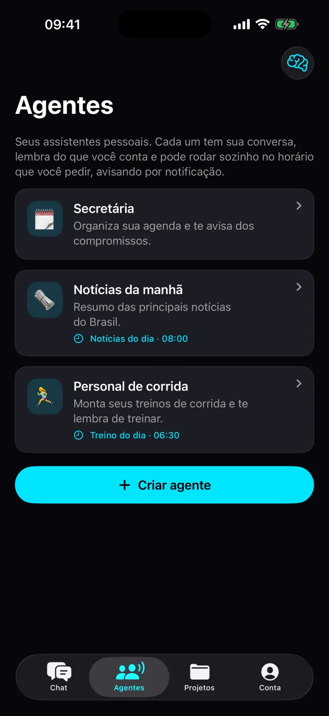 Tela de Agentes no app da iatz.me